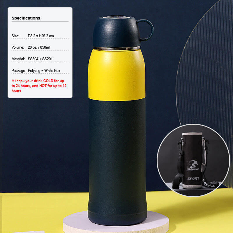 28oz Sports Thermos Vacuum Insulated Water Bottle with Cup Lid