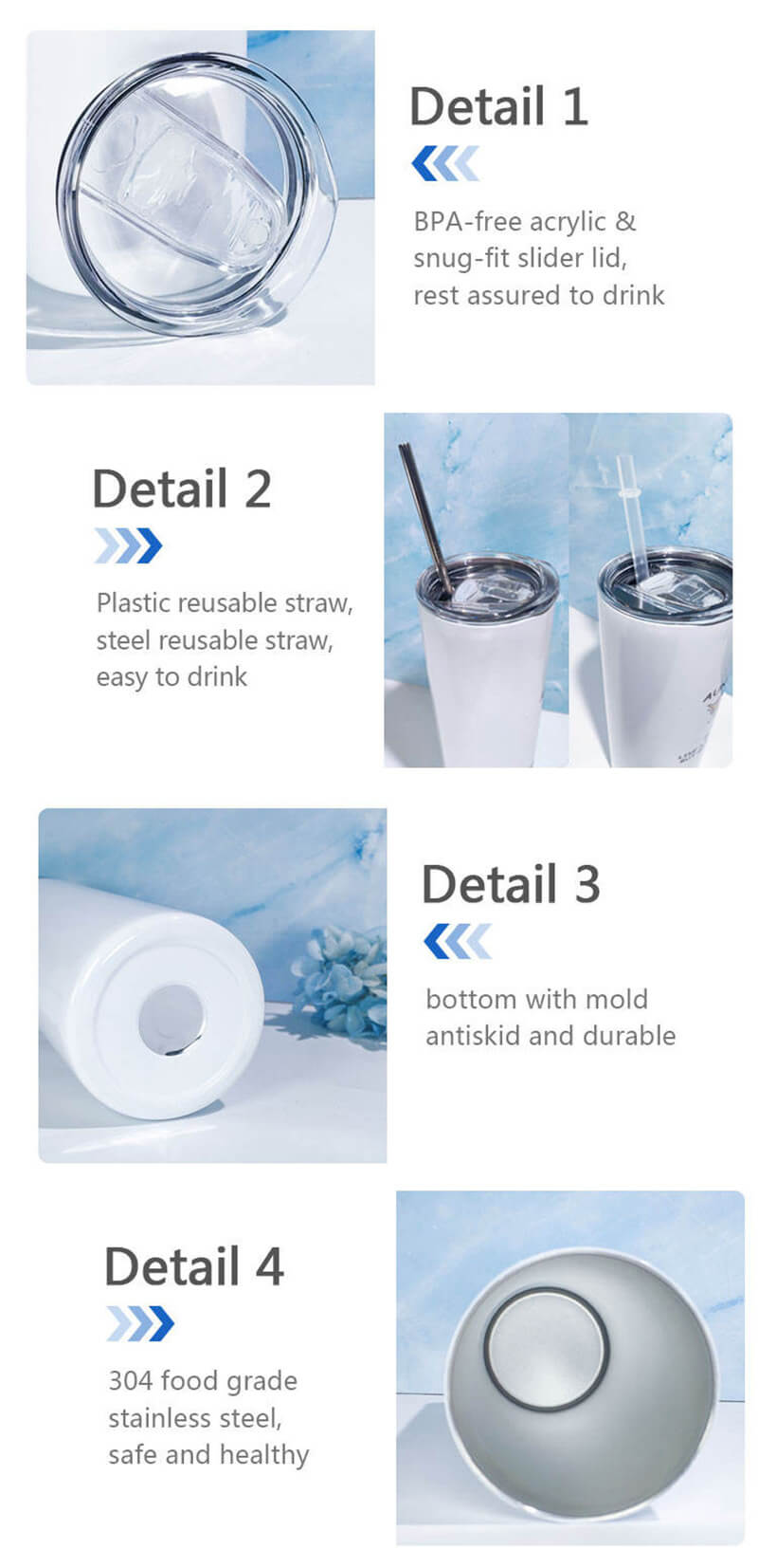 Straight Double Walled Stainless Steel Vacuum Insulated Sublimation Skinny Straight Blank Tumbler