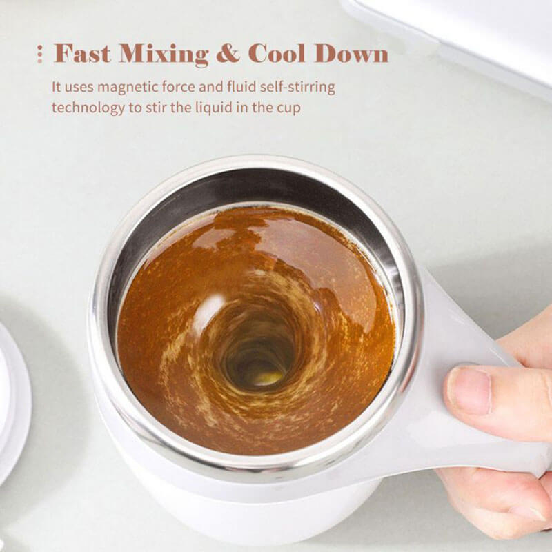 Wholesale 380ML Custom Logo Automatic Magnetic Self Stirring Mixing Coffee Cup Travel Stainless Steel Coffee Mug With Lid