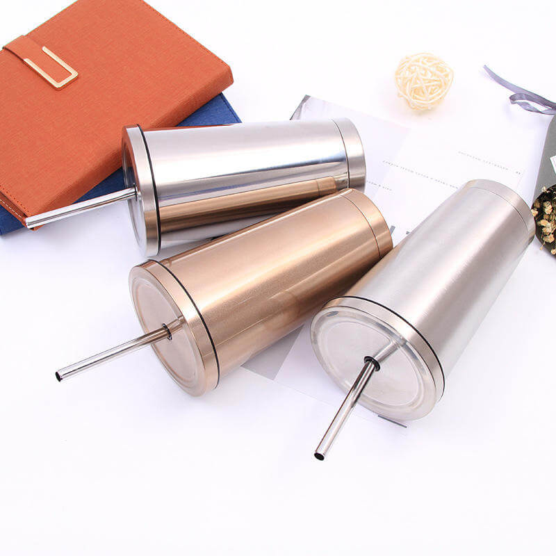 Wholesale Custom double-wall travel coffee water drinking stainless steel insulated vacuum tumbler mug cup with a metal straw