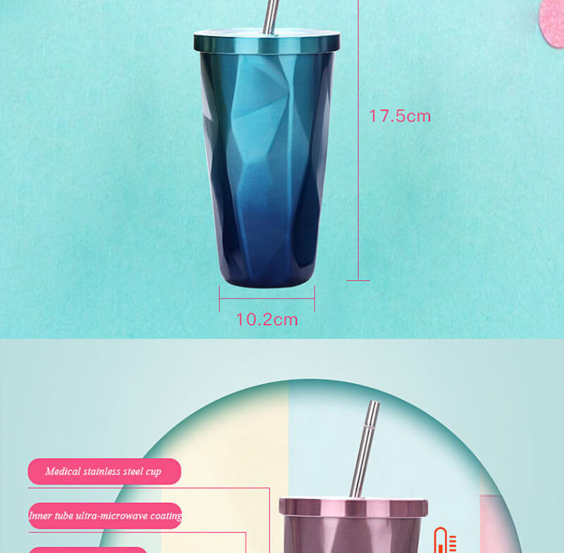 Wholesale custom double-layer gradient color stainless steel vacuum tumbler with straw and cover