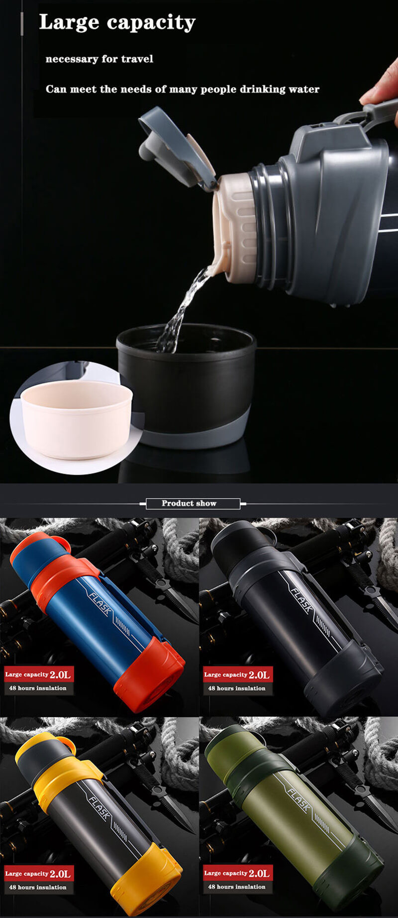 wholesale 2L double-wall stainless steel vacuum travel water pot
